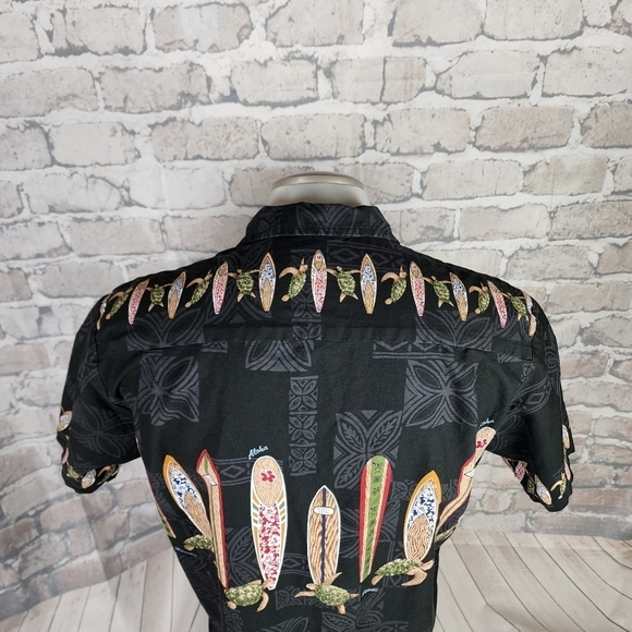 Vintage Hawaiian Camp Shirt Black Surfboards Size Large - Picture 10 of 13